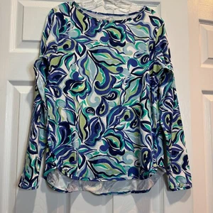 Coolibar UPF Side Split Shirt Tee Blue Green UPF 50+ UV Protection Heyday Size M - Picture 1 of 15