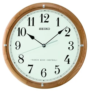 Seiko Radio Controlled Round Wooden Battery Wall Clock - Clear Numbers QXR303Z - Picture 1 of 2