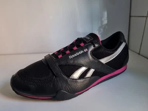 REEBOK UK 6 EU 39 WOMENS BLACK PINK LEATHER LOW TRAINERS - Picture 1 of 17