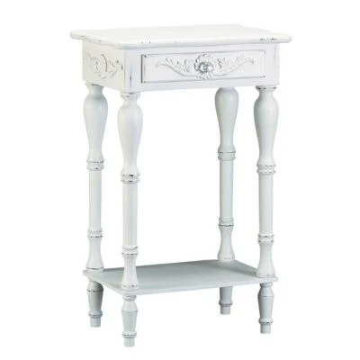 White Wooden Accent Table End Bed Side 1 Drawer Elegant Chic Shabby Furniture - Image 1 of 2