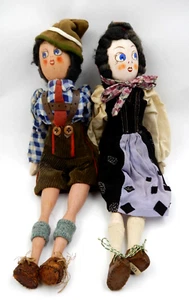 VINTAGE HAND-PAINTED WOODEN LEDERHOSEN BOY & GIRL DOLL FIGURINES, GERMANY - Picture 1 of 14