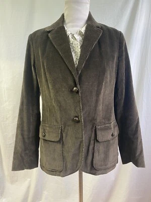 70 年代复古 Collegiate 棕色 Cordury 开衫皮革纽扣 The Villager M 码 — 第 1/4 张图片