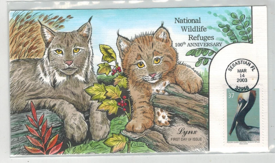 2003 COLLINS HANDPAINTED 3774 FLORIDA PELICAN & NATIONAL WILDLIFE LYNX CATS - Image 1 of 1