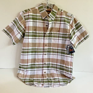 RidgeCut Toughwear Collar Button Down Mens Size M Medium Shirt Plaid Green Tan - Picture 1 of 8