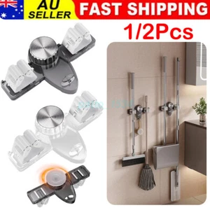 1/2 Pack Self-Adhesive Broom Holder Set Wall-Mounted Mop and Broom Gripper Racks - Picture 1 of 17