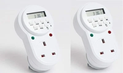2 x Electronic 24 Hour 7 Day 13A Mains Plug-In Digital Timer Energy Saving New - Image 1 of 4