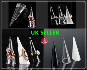 3/5/10 PCS Ring Display Stud Holder Finger Cone Shape Acrylic Black/Clear/White - Picture 1 of 1