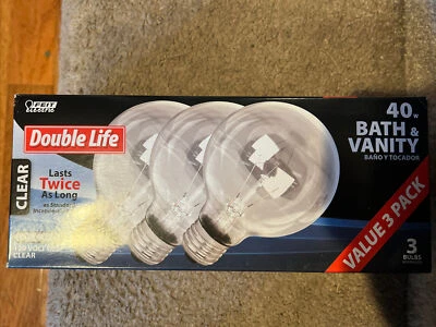 3 Feit ELECTRIC 40 Watt G25 120v Light Bulbs for Bath & Vanity Clear 40G25/3 - Image 1 of 2