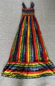 true vintage 70s rainbow maxi sundress hippie boho festival xxs - Picture 1 of 6