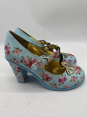 Vtg Hot Chocolate Mary Jane Shoes 37 Floral Heels Rockabilly Cottagecore Retro - Image 1 of 4
