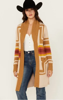 Pendleton Harding Open Knit SZ S Cardigan Duster Sweater Wool Cotton Aztec - Image 1 of 4