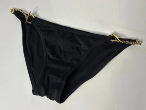 Vintage Y2K VICTORIA'S SECRET Gold Metal Chain Strap Bikini Swim Bottom Black S - Picture 1 of 3