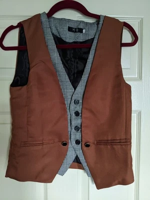 Chicos Marrón Cuadros Capas Chaleco Disfraz Vestir Retro Estilo Steampunk Talla XL Foto 1 de 4