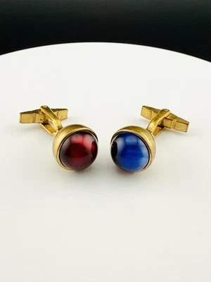 Gemelos artesanales Kreisler Mid Century firmados rojo azul y azul cúpula cabujones Foto 1 de 4