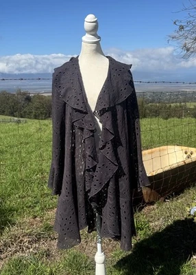 Cárdigan abierto plumero IC by Connie K Charcol berenjena con volantes encaje XXL Foto 1 de 4