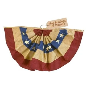 Burlap Patriotic Bunting USA 48" x 24" Pleated Banner with Grommets - Picture 1 of 8
