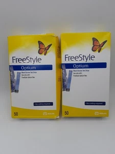 x 2 Abbott Free-Style Optium 50 Blood Glucose Test Strips Original Exp 8/31/25 - Picture 1 of 5