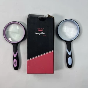 2 Pack Mr Pen Magnifier 10X Magnifying Glass Purple & Blue 75mm Glass Lens - Picture 1 of 11