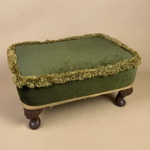 Vintage Retro Velvet Stool Green Tassel Wood Legs Cottage Furniture Rectangle - Picture 1 of 10
