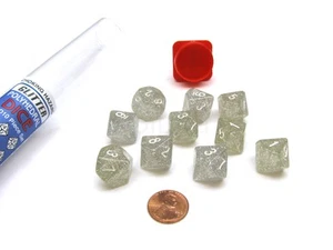 Pack of 10 D10 16mm Koplow Games Glitter Dice - Clear - Picture 1 of 1