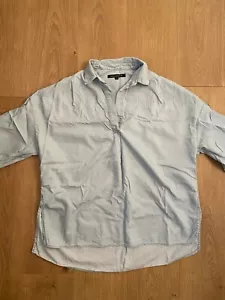 French Connection Light Wash Blue Oversized Short Sleeve Denim Look Top UK Large - Picture 1 of 22