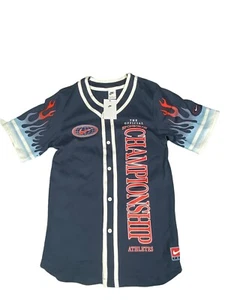 Nike Americana Baseball Jersey Men's Size Medium Blue Flame Sleeves DV9642-437 - Picture 1 of 3