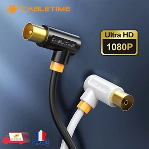 Câble d'Antenne TV Coaxial Prise d'Antenne Coudé à 90° mâle Femelle Cabletime - Afbeelding 1 van 10