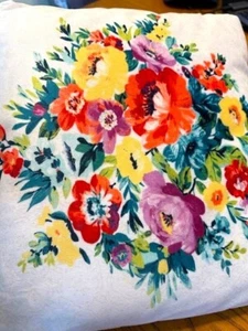 Pioneer Woman Velvet Floral Decorative Pillow 16" x 16" Teal Coral Soft RARE - Picture 1 of 9