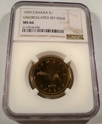 1999 CANADA LOON DOLLAR NGC MS66 UNCIRCULATED MINT SET ISSUE MS 66 $1 - Image 1 of 3