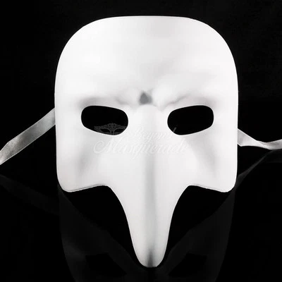 Blank White "NASONE GREZZO" VENETIAN MASK Small Long Nose Masquerade Mask  - Image 1 of 4