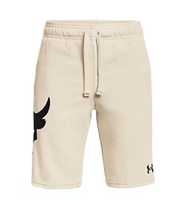 Under Armour Project Rock Rival Terry Cotton Fleece Shorts Beige Boys Size S - Picture 1 of 8