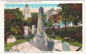 Governor Bradford's Monument, Burial Hill, Plymouth MA, Vintage Tichnor Postcard - Picture 1 of 2