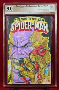 THANOS & SPIDER-MAN - PGX 9.0 VF/NM Original Sketch Cover by ALFRET LE!!! - Picture 1 of 4