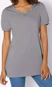 Heine Shirt Gr. 40 Sommershirt Schmuckdetails am Ausschnitt hellgrau neu - Bild 1 von 10