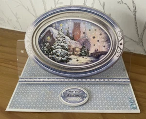 Caballete de iglesia de pueblo de invierno frontal de acetato de 7" x 5" hecho a mano tarjeta de Navidad - Imagen 1 de 5