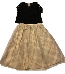 Size 16-Bonnie jeans big girls plaid 2 piece skirt set black/gold NWT - Picture 1 of 7