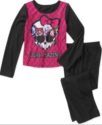 MONSTER Pijama Alto Niñas 7/8 NUEVO 2 Piezas Rosa/Negro Franela Pijamas Camisa Pantalones Nuevo con Etiquetas Foto 1 de 3