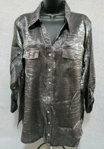 Elementz Womens Shirt Top Blouse Size 2X Shiny Rock Gray NEW - Picture 1 of 12