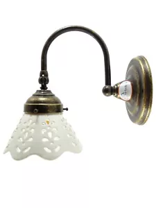 Applique ottone brunito,lampada illuminazione paralume in ceramica bianco ac4 - Foto 1 di 4