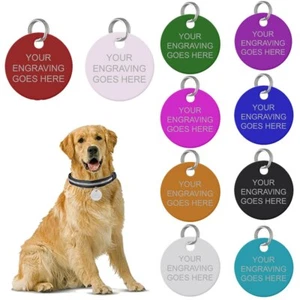 Engraved Dog Tag Round Personalised Puppy Disc ID Collar Charm Neck Pet Canine - Picture 1 of 12