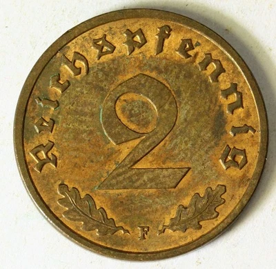 GERMANY (Third Reich) 2 Reichspfennig 1938 F - Bronze - aUNC - 3787 - Image 1 of 2