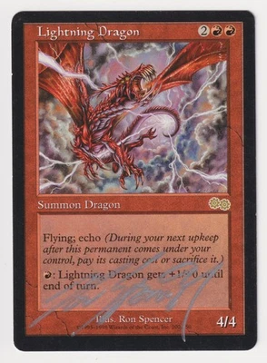 Silver Signed Lightning Dragon MP Urza's Saga Artist Ron Spencer 1998 MTG Magic! - Image 1 of 2