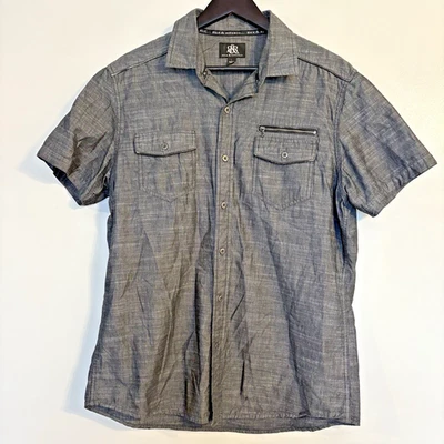 Rock & Republic Shirt Mens Large Gray Cotton Short Sleeve Collared Button Zip - Image 1 of 4
