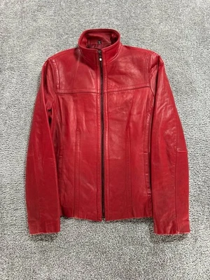 Vintage y2k Jones New York Jacket Womens Medium Red Leather Full Zip - Image 1 of 4