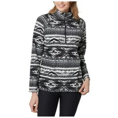 Pullover polar Eddie Bauer para mujer estampado azteca cuarto cremallera negro blanco talla mediana Foto 1 de 4