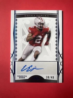 2022 Emeka Egbuka RC Rookie Auto Signed Leaf Trinity Ohio State Tampa Bay 38/49 - Image 1 of 2