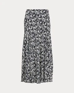 Lauren Ralph Lauren Maxi Skirt Women 12 Navy White Floral Georgette Flowy Preppy - Picture 1 of 6