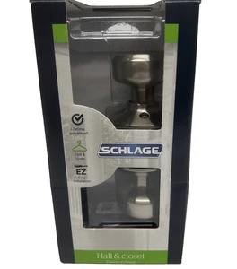 Hall And Closet  Door Knob Satin Nickel Schlage F10 BWE 619 NEW - Picture 1 of 7