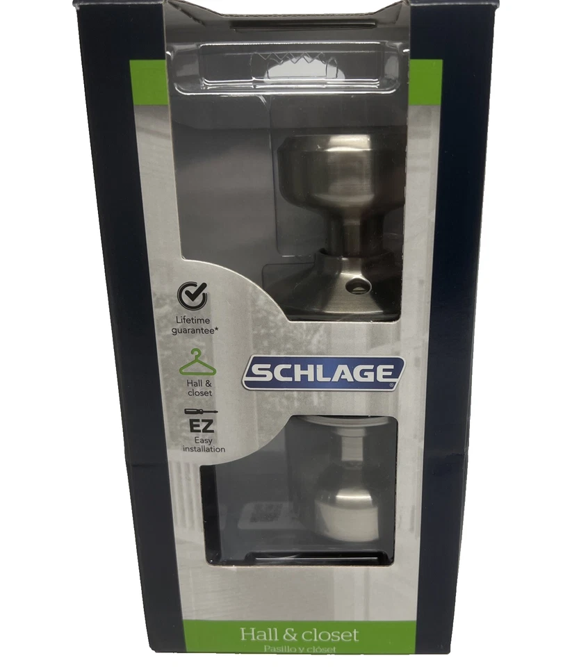 Hall And Closet  Door Knob Satin Nickel Schlage F10 BWE 619 NEW - Image 1 of 4