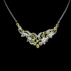 Summer 925 Sterling Silver Necklace Oval Peridot Citrine Emerald Gemstone Jewelr - Picture 1 of 13